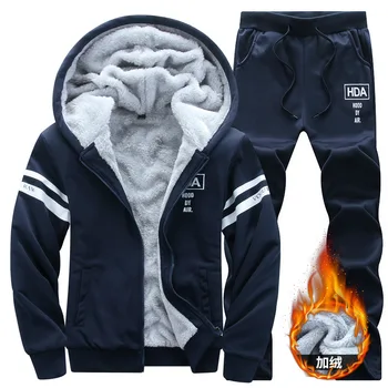 Spor Takım Elbise Kış erkek eşofman Sıcak Kalın Polar Hoodie Ceket Kazak + pantolon Koşu Jogger Spor Kıyafet Rahat Egzersiz Seti