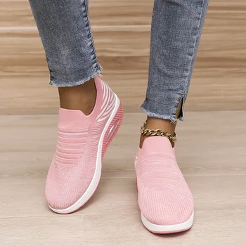 Streç Kumaş Nefes platform ayakkabılar Kadın Sneakers için moda makosen ayakkabılar 2022 Slip-on Yuvarlak Ayak Düz Platform Kadın Ayakkabı
