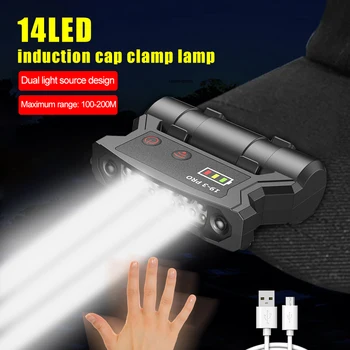 Taşınabilir LED sensör balıkçılık far USB şarj edilebilir kap klip ışık su geçirmez dahili pil sürme avcılık şapka baş feneri