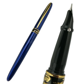Timsah 215 Klasik Mavi Metal İnce Kapşonlu İnce Uç dolma kalem Altın Trim Ofis Okul Yazma Hediye Kalem Aksesuarı