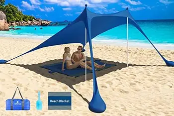 Up plaj çadırı Güneş Barınak UPF50+, 7.8x7. 8 FT Rüzgar Geçirmez Güneş Gölge plaj battaniyesi, 2 Stabilite Direkleri, Taşıma Çantası, Kum Kıpırdamak