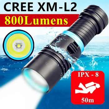 XM-L2 Su Geçirmez Dalış Sualtı 50 Metre LED Dalış El Feneri Meşaleler Tüplü lamba ışığı Kamp Lanterna Kademesiz karartma