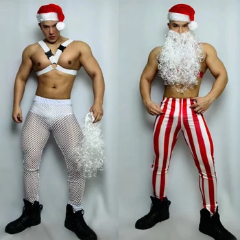 Yeni Noel Kostümleri Şapka Erkekler Kutup Dans Pantolon Bar Gece Kulübü DS DJ Gogo Giyim Erkek Noel Baba Kıyafet Sahne Rave Giyim Seti