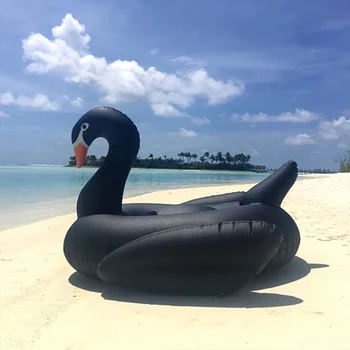 Yeni Serin 190 cm Süper Büyük Siyah Kuğu Yüzme Şişme Yüzen Satır Yetişkin Yüzme Havuzu Plaj su Yatağı Hava yastığı Şamandıra Yatak