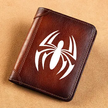 Yüksek kalite hakiki Deri Erkek Cüzdan Beyaz Örümcek Işareti Baskı kısa kart tutucu Çanta Cüzdan erkek cüzdanı