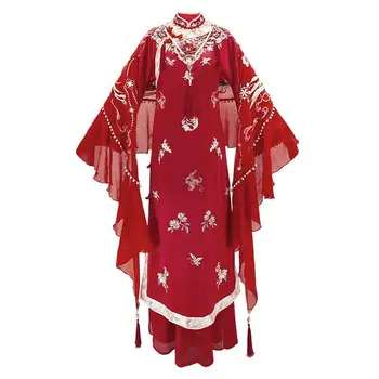 Çin Tarzı Gelin Düğün Cheongsam Tören Elbise Kırmızı Zarif Nakış Zarif Mizaç düğün elbisesi Şal Seti