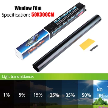 1 Rulo 50x3m Siyah Araba Pencere Tonu Filmi cam çıkartması VLT %1 %-50 % Güneş Gölge Pencere Renklendirme Güneş UV Koruma folyo yapışkan filmler