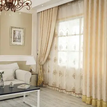 100 % Pamuklu Bez Modern Fransız Pencere Perde Avrupa Tarzı Oturma Odası Yatak Odası Karartma Perdeleri Yüksek Gölgeleme Sarı Örtü