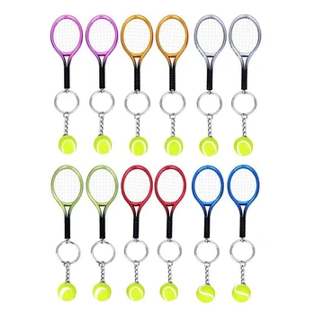 12 Adet Tenis Raketi Anahtarlık Mini Anahtarlık Moda Tenis Topu Bölünmüş Halka Anahtarlık Spor Severler İçin Takım