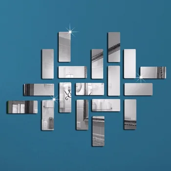 18 Adet Dikdörtgen Desen Çerçeve Kristal Yansıtıcı DIY Akrilik Ayna Etkisi 3D duvar çıkartmaları Ev Dekorasyon Duvar yatak odası dekoru
