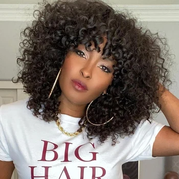 180 % Yoğunluk Peruk Siyah Kadınlar İçin kısa Bob kıvırcık insan saçı peruk Brezilyalı Remy saç kahküllü peruk Tam Makine Yapımı