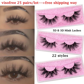 25 pairs Visofree Kirpikler 3D Vizon Saç Yanlış Eyelashes Doğal Kalın Uzun Göz Lashes Makyaj Vizon Kirpiklere Güzellik Uzatma Araçları
