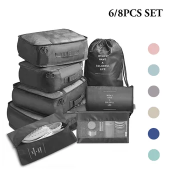 8 Pces Taşınabilir Seyahat Seti Organizatör Saklama Torbaları Büyük Kapasiteli Bavul Ambalaj Seti saklama kutuları Bez Ayakkabı Düzenli Kılıfı