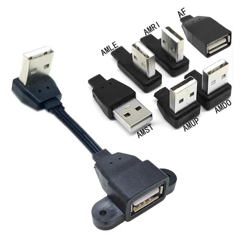 90° Tip Tek Portlu USB Panel Montajı USB2.0 Fiş Dişi Uzatma Kablosu Dahili Vida Deliği Kilitleme Fişi 5CM-1M