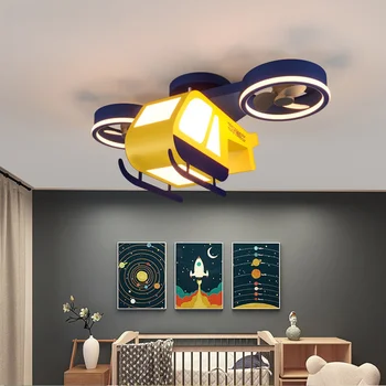 Avizeler çocuk tavan vantilatörü uzaktan kumanda kısılabilir LED karikatür uçak lambaları ev çocuk odası anaokulu kolye ışık