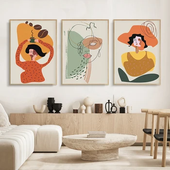 Boho Soyut Karakter Hatları Posterler Renkli duvar sanatı tuval yağlıboya Baskılar Resimleri Oturma Odası İç Dekor