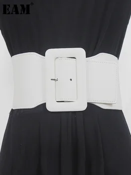 [EEM] Pu Deri Beyaz Düzensiz Elastik geniş kemer Kişilik Kadın Yeni Moda Gelgit Tüm Maç Bahar Sonbahar 2023 1DE7735