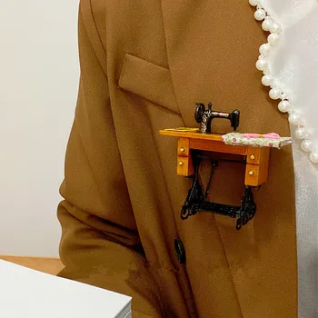 FishSheep Vintage Mini dikiş makinesi Kadınlar İçin Sevimli El Yapımı İplik Makas Terzi Broş Pins Giysi Hediye Mücevher