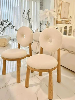 Iskandinav Modern Yatak Odası Krem Tarzı makyaj Koltuğu Online Ünlü Soyunma Dışkı Basit yemek sandalyeleri Çörek Lambswool Sandalye Ins