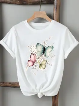 Kadın Bayan Tişörtleri Baskılı Moda Casual Tee Tatlı Çiçek Çiçek Tarzı Kısa Kollu Grafik T Üst Giyim baskılı tişört