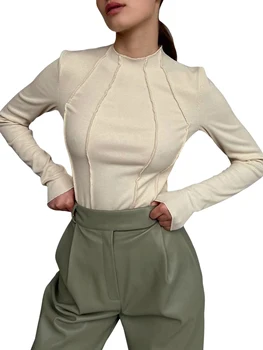 Kadın Rahat Düz Renk Örgü Kazak Uzun Kollu ve Geri Hollow-Out Tasarım - Şık Kazak Sonbahar Slim Fit Ekip