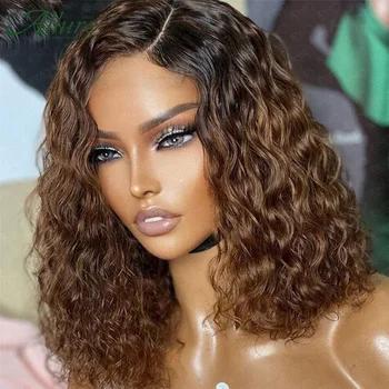 Kahverengi Kinky Kıvırcık Peruk kadın peruk Parçası Dantel Brezilyalı İnsan Saç Peruk Kısa Doğal Bordo Dantel ön Peruk Allure