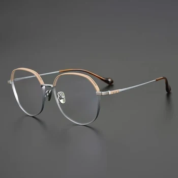 Klasik Vintage Gümüş Yuvarlak Gözlük Çerçevesi Patchwork Tasarım Erkekler ve Kadınlar için El Yapımı Süper Hafif Titanyum Gözlük