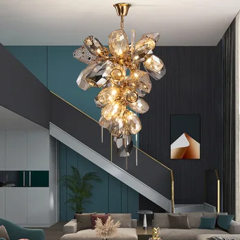 Modern Lüks Cam avize Amber kolye ışık Oturma odası Yatak odası merdiven Kristal asılı lamba iç mekan aydınlatması