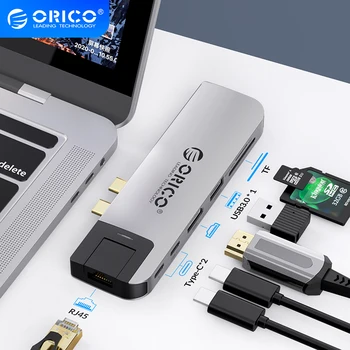 ORICO USB Tip C HUB Çift USB C HDMI RJ45 USB 3.0 PD 100W SD TF macbook adaptörü Pro Hava iPad Pro PC Aksesuarları USB HUB
