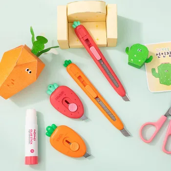 Sevimli Meyve Mini Taşınabilir Maket Bıçağı Zanaat Ambalaj Kutusu Kağıt Zarf Kesici Maket Bıçağı Mektup Açacağı Öğrenci Sanat Malzemeleri