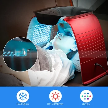 Taşınabilir ev kullanımı 8 modları LED sıcak kompres akne tedavisi Anti-aging soğuk Nano sprey UV ışık cilt gençleştirme makinesi