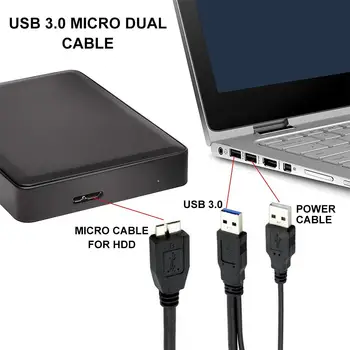 USB 3.0 Mobil sabit disk Kablosu AM Erkek B Erkek Bağlantı Noktası Çift Kafa Y Tipi 5 Gbps'ye Kadar Veri İletim Kablosu Güç Kaynağı