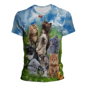 Yeni Renkli Kedi Kedi Hayvanlar Serin komik tişört Erkek Kısa Kollu Yaz Üstleri Moda erkek Tişört Çocuk Tees Kadın Giyim