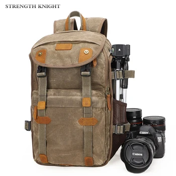 Yeni SLR Kamera Sırt Çantası Su Geçirmez Tuval ve Deri Retro kamera çantası Erkekler Vintage Kamera Sırt Çantası Seyahat kamera çantası