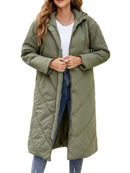 ZZLBUF Kadınlar Uzun Kapşonlu Kirpi Kapitone Parka Ceket Bayanlar Yastıklı Sıcak Kış kapüşonlu ceket