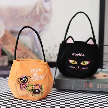 Çocuklar kabak Hediye Sepeti Siyah Kedi Yarasa Cadılar Bayramı Çanta Tote Çanta Şeker çanta yağma çanta