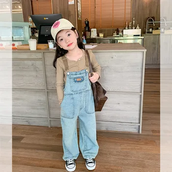 Çocuklar vintage denim Tulum Kızlar Kore tarzı şık gevşek denim Pantolon Bebek kız tüm maç rahat Önlük pantolon
